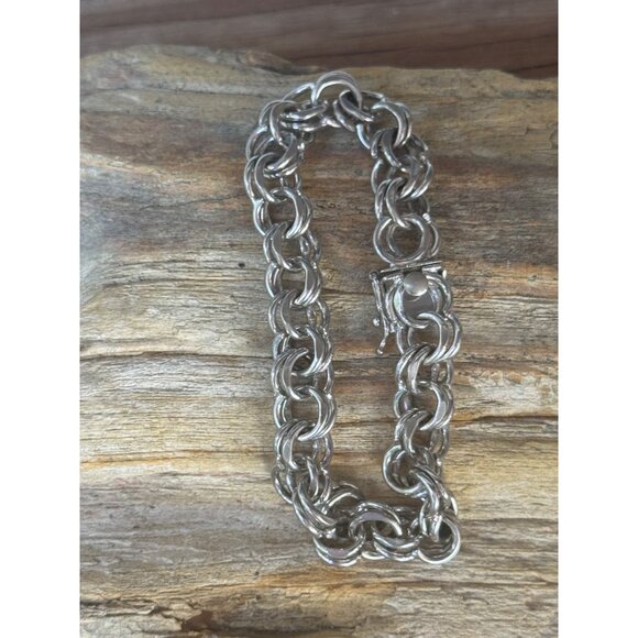 Vintage Sterling Silver Double Link Bracelet 24.8g 7 1/2" - Picture 3 of 7